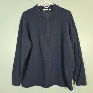 tasc Performance Mens Navy Blue Quarter Zip Bamboo Cotton Pullover Sweatshirt L